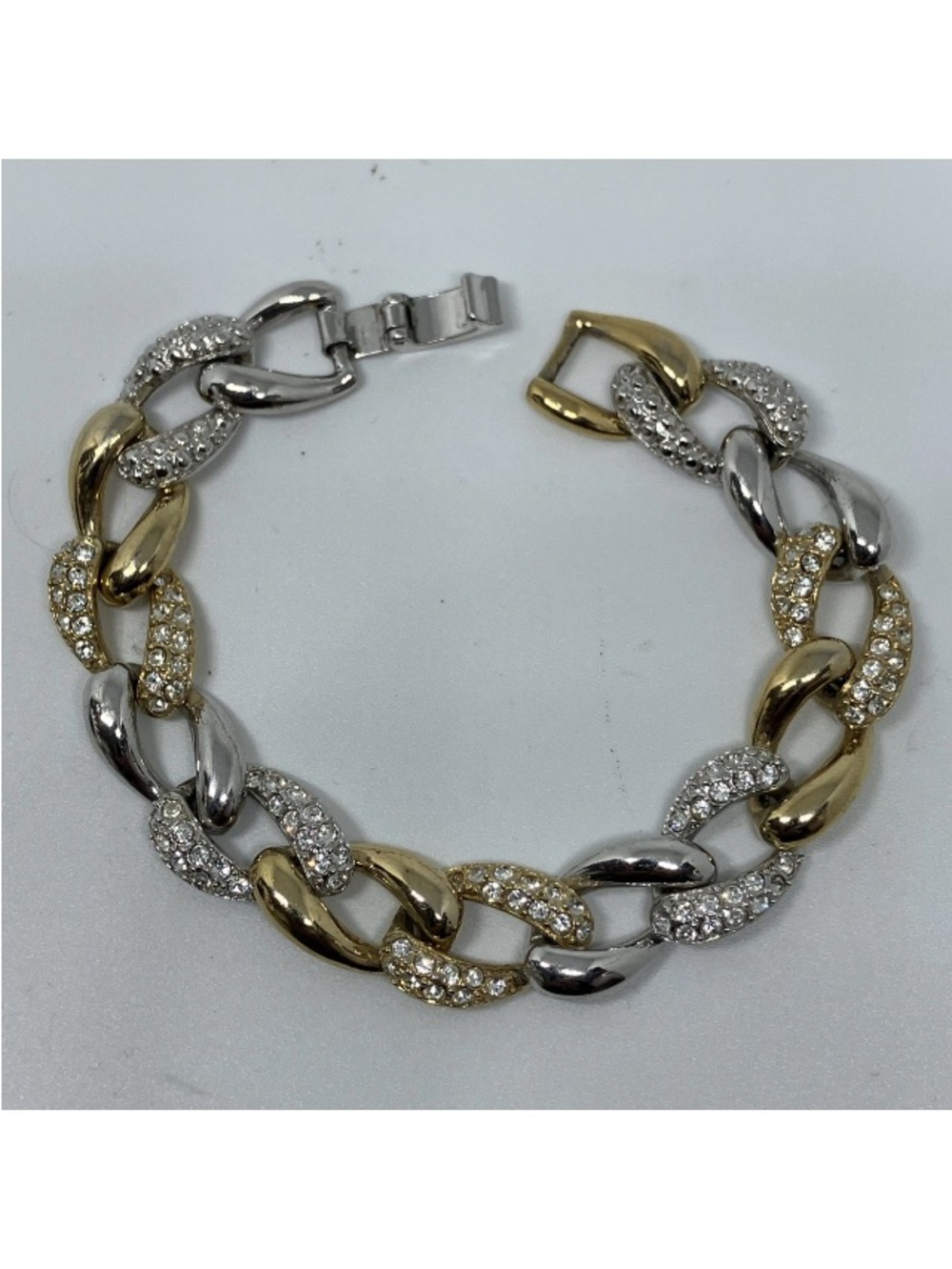 Oliver Weber Collection Pave Curve Link Gold-Plated Two-Tone Women’s Bracelet 7" - Picture 11 of 16